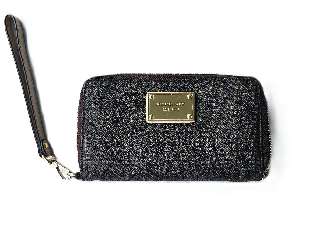 Michael Kors zwarte zip around portemonnee met polsbandje, Overige merken, Bruin, Ophalen of Verzenden, Zo goed als nieuw