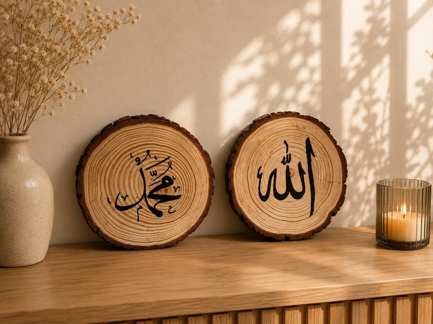 Kalligrafie 'Allah' & 'Mohammed' op schorsschijven, Ophalen
