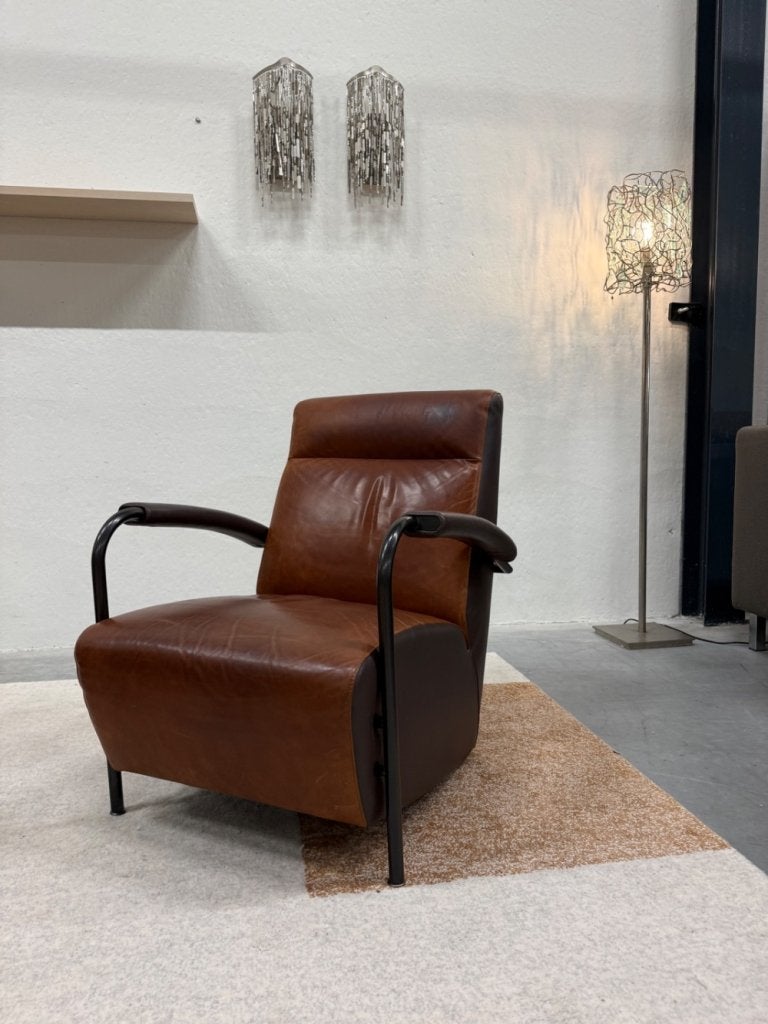 Leolux Scylla Hoog Fauteuil Bruin leer design stoel, Huis en Inrichting, Info@leolux.nl, Ophalen of Verzenden, Leolux, Gebruikt