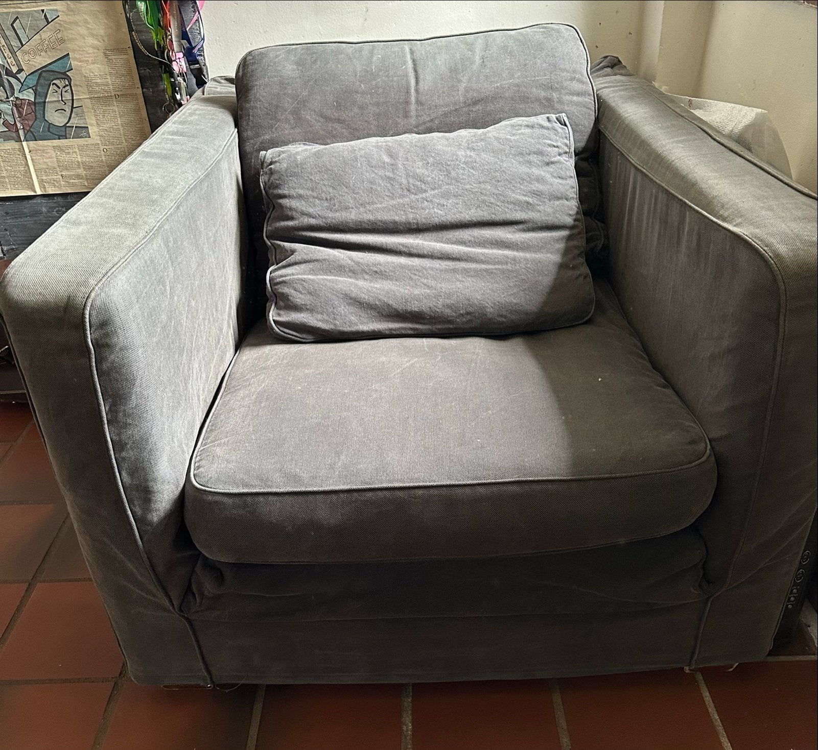 Comfortabele grijze fauteuil gratis!, Huis en Inrichting, Ophalen, Gebruikt, Stof, 75 tot 100 cm