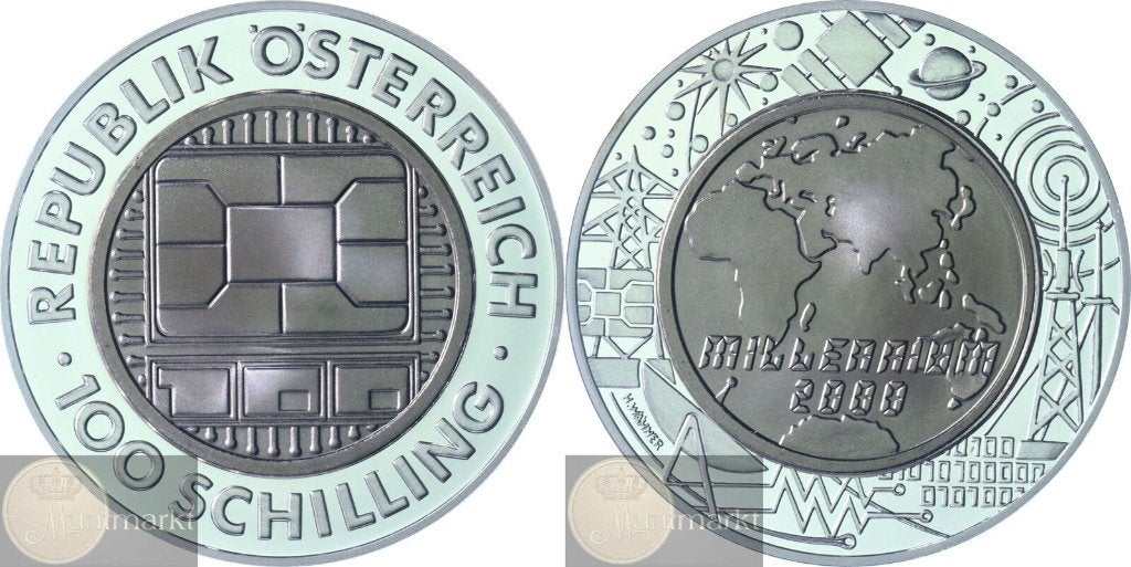 Oostenrijk - 100 Schilling 2000 Millennium - ZILVER, Ophalen of Verzenden, Oostenrijk, Losse munt, Zilver