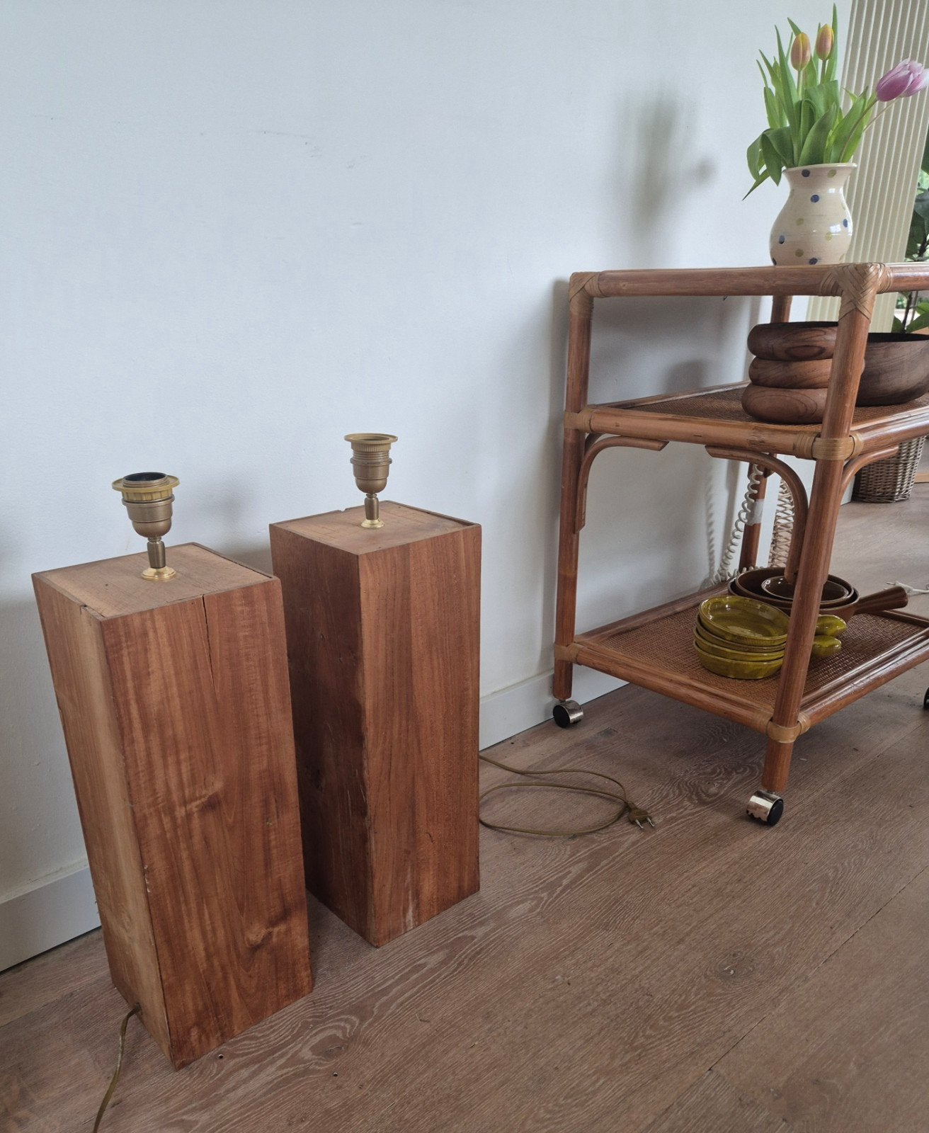 vintage houten lampenvoeten vloerlamp, €20 per stuk, Ophalen