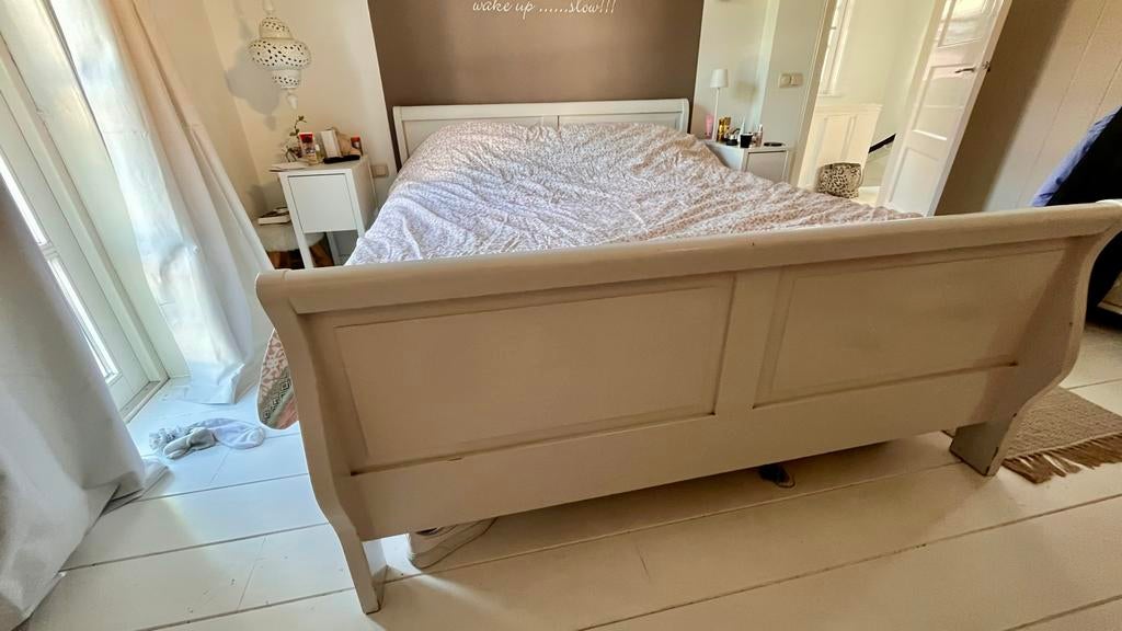 Grenen ledikant 160x200, incl.2 lattenbodems, Huis en Inrichting, Slaapkamer | Bedden, Gebruikt, Tweepersoons, 200 cm, Grijs