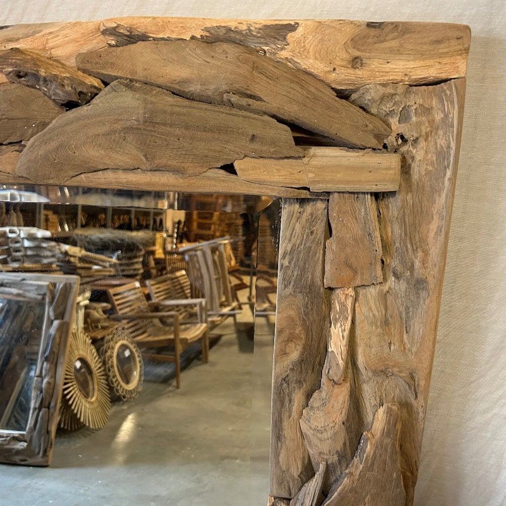spiegel facet met teak lijst 150 x 80 cm - Gratis bezorgd, Huis en Inrichting, TTM Wonen, Meubels – (Perzische) Tapijten en Woonaccessoires