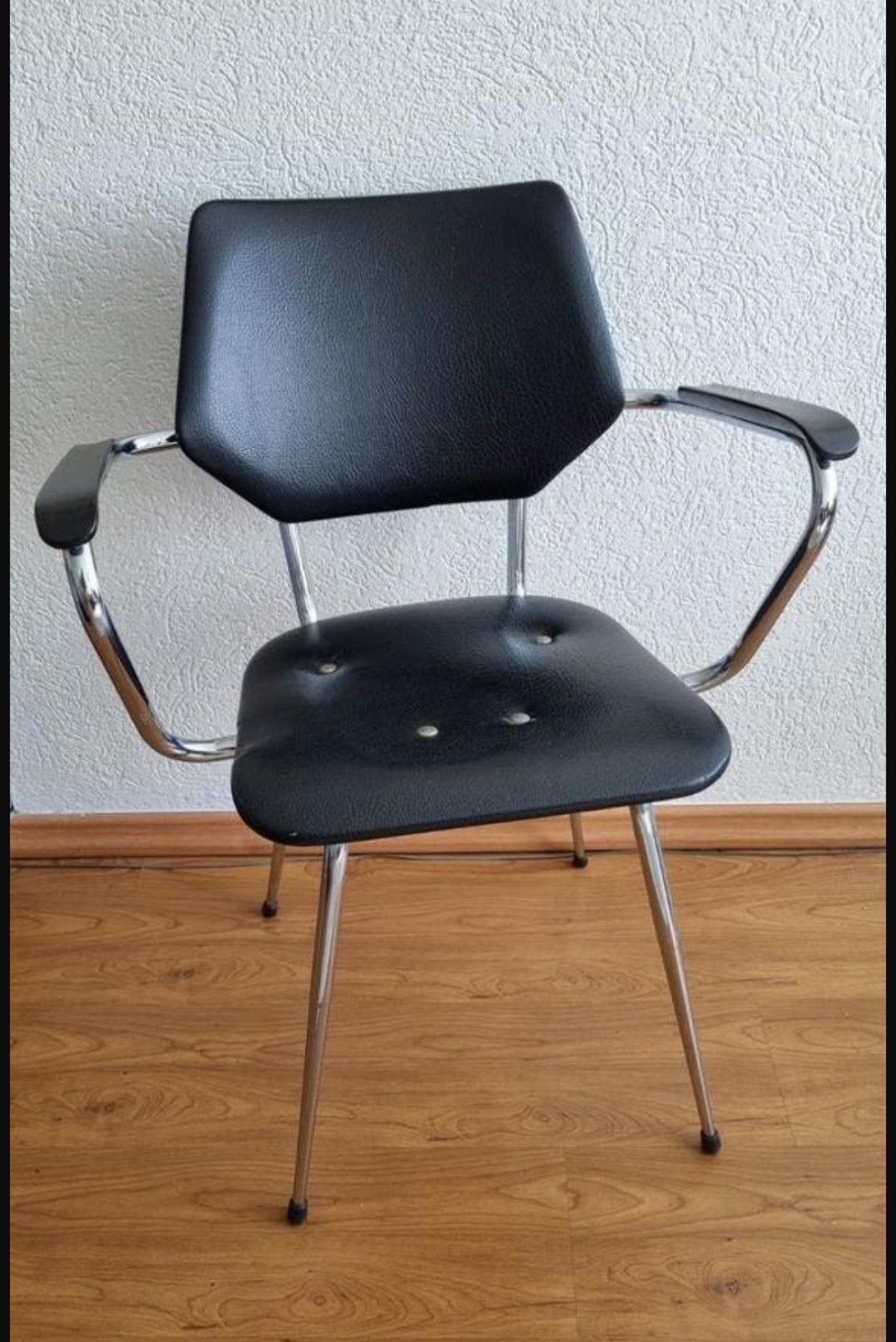 Retro design keukenstoel vintage armleuning chroom zwart, Huis en Inrichting, Stoelen, Ophalen, Gebruikt, Twee, Zwart