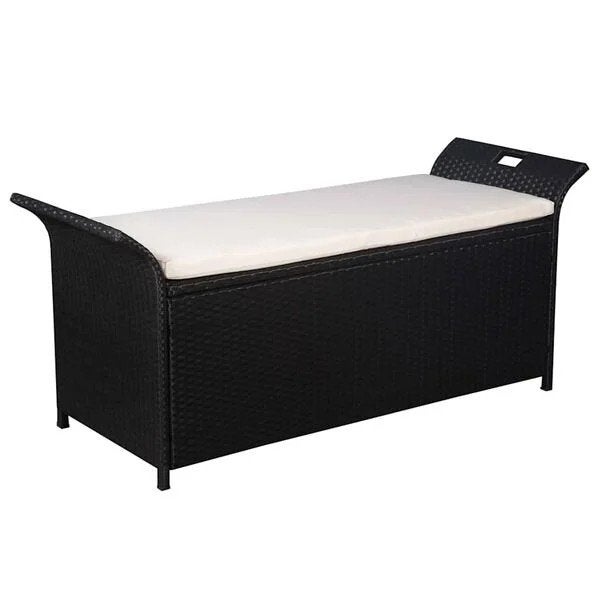 Opbergbankje met kussen 138 cm  rattan zwart nieuw in doos, Ophalen of Verzenden, Nieuw