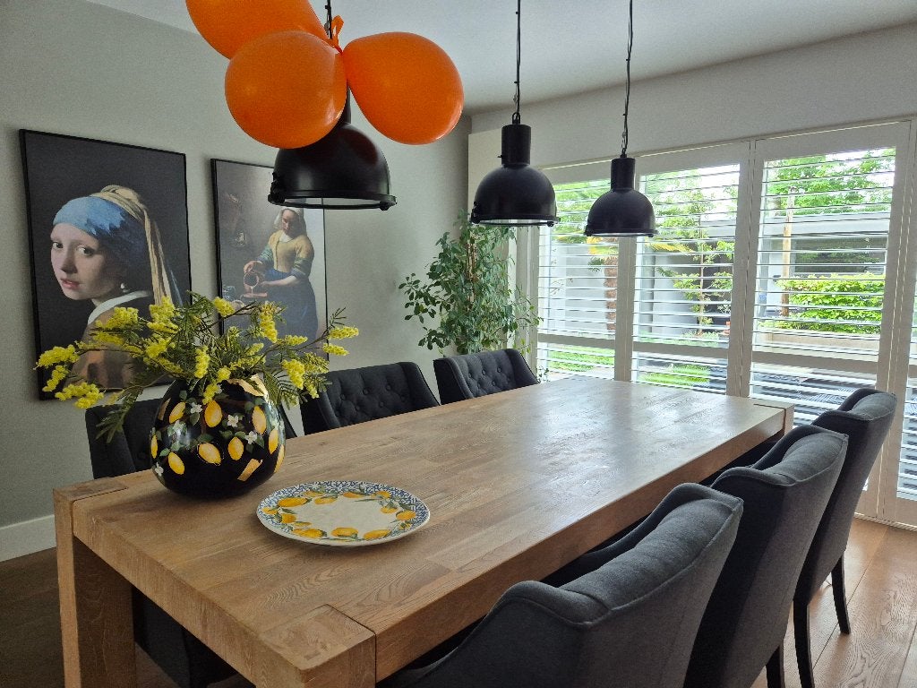 Eettafel en 6 hanglampen, Ophalen, Gebruikt, 4 tot 6 stoelen