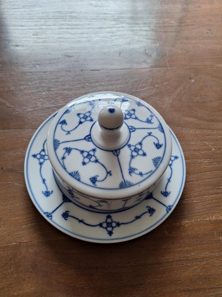 Blauw Saks botervlootje met deksel - Zwiebelmuster, Ophalen