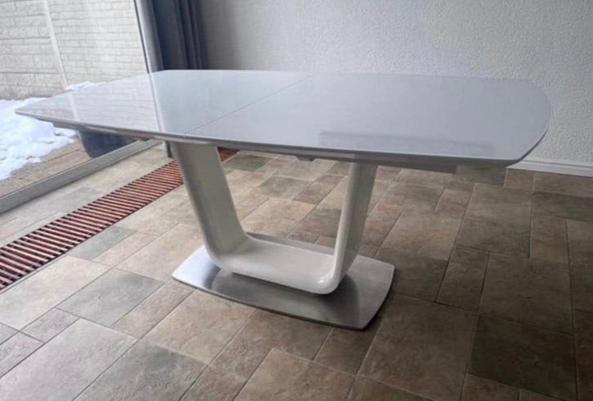 Wit glazen eettafel, Ophalen, Glas, 200 cm of meer, 50 tot 100 cm