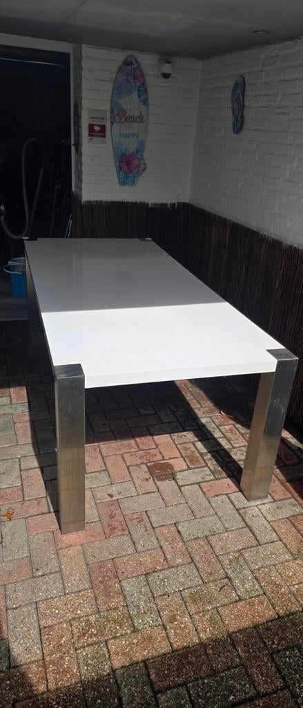 Eettafel wit met metalen poten - 210cm, Huis en Inrichting, Tafels | Eettafels, Ophalen, Gebruikt, Overige materialen, 200 cm of meer