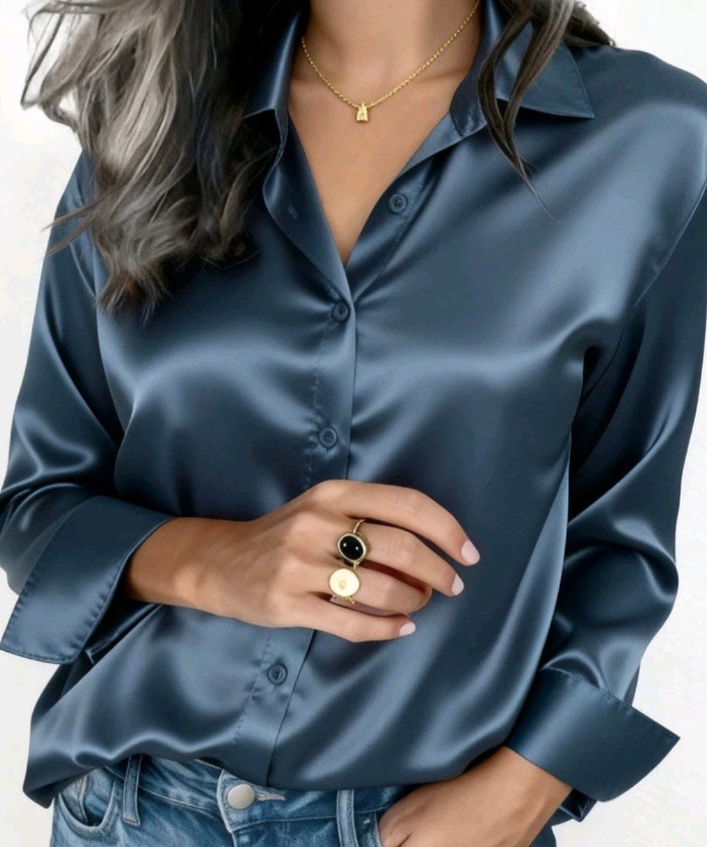 Donkerblauwe blouse, maat m, Ophalen of Verzenden, Zo goed als nieuw, Maat 38/40 (M), Blauw