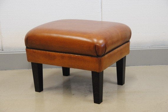 Schapenleren hocker, Ophalen, Minder dan 50 cm, Gebruikt, Leer