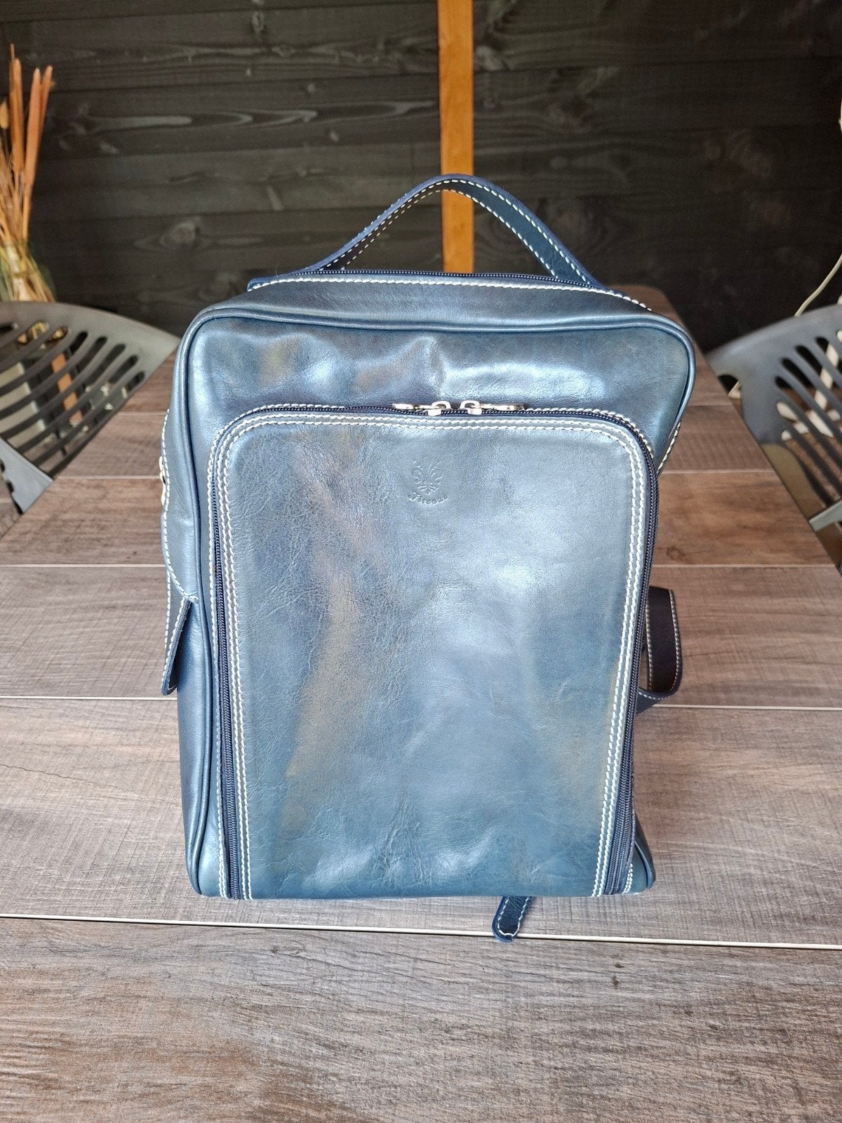 Leren rugzak - Donkerblauw - Made in Italy, 25 tot 40 cm, Zo goed als nieuw, 30 tot 45 cm, Ophalen