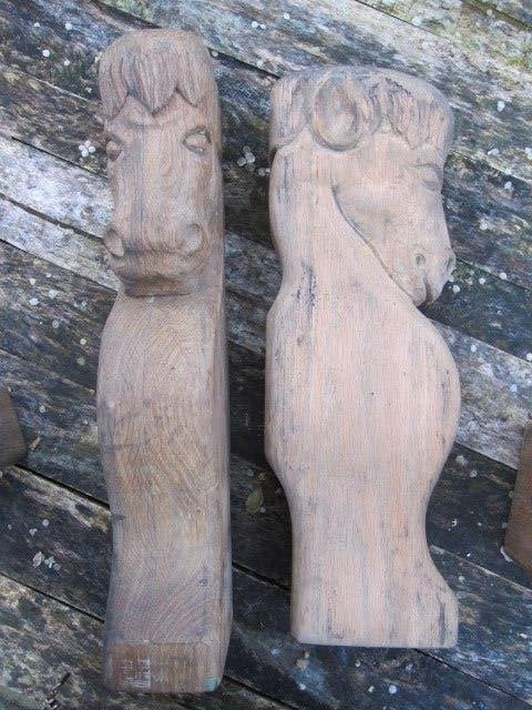 Decoratief oud eiken paardenhoofd 53 cm hoog, 6 beschikbaar, Antiek en Kunst, Ophalen of Verzenden