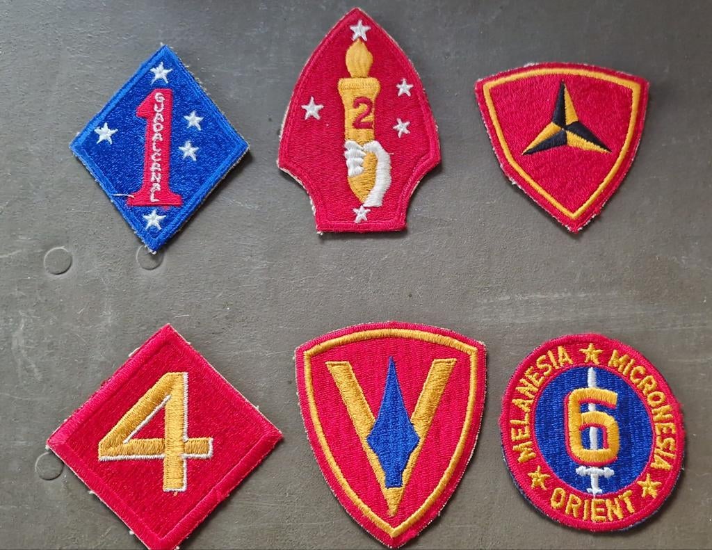 Usmc ww2 marine division patches, Verzamelen, Ophalen of Verzenden, Marine, Amerika, Embleem of Badge