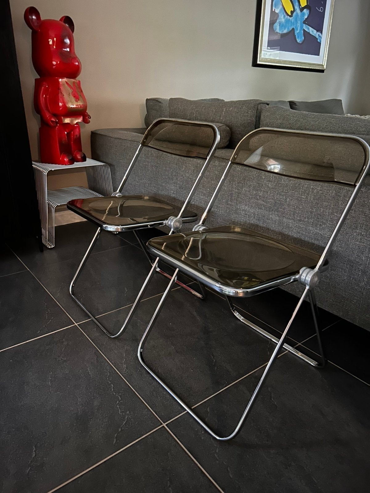 2 vintage midcentury Plia klapstoelen Anonima Castelli italy, Huis en Inrichting, Ophalen, Gebruikt, Twee, Bruin