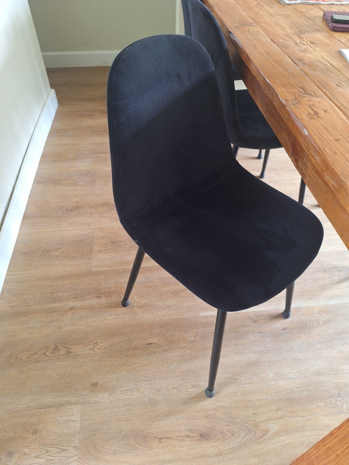 8 Zwarte fluwelen eetkamerstoelen - Velvet design stoelen, Ophalen, Zwart, Zo goed als nieuw, Stof