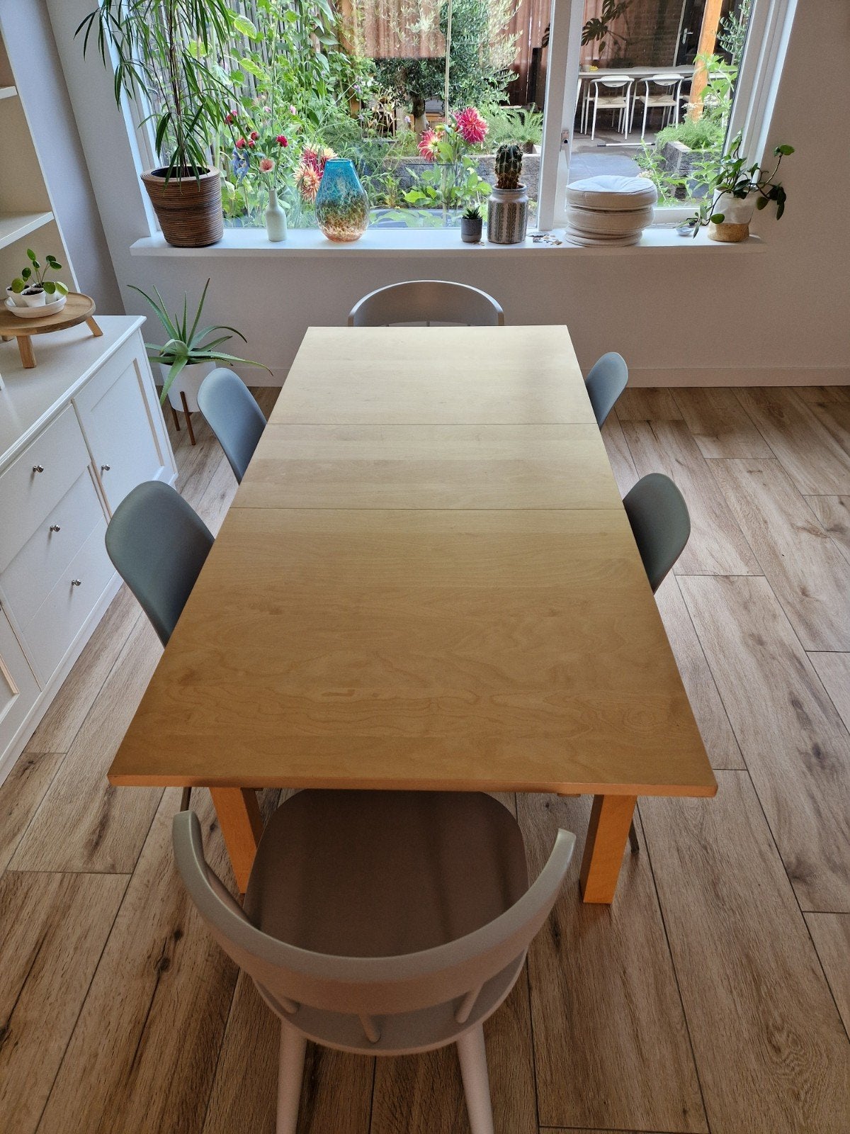Ikea Bjursta uitschuifbare eettafel met 6 stoelen, Ophalen, Gebruikt, Overige houtsoorten, 50 tot 100 cm