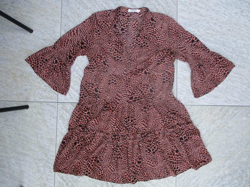 IVIVI tuniek jurk bruin / zwart panterprint jurkje maat M, Maat 38/40 (M), Bruin, Ophalen of Verzenden, Zo goed als nieuw