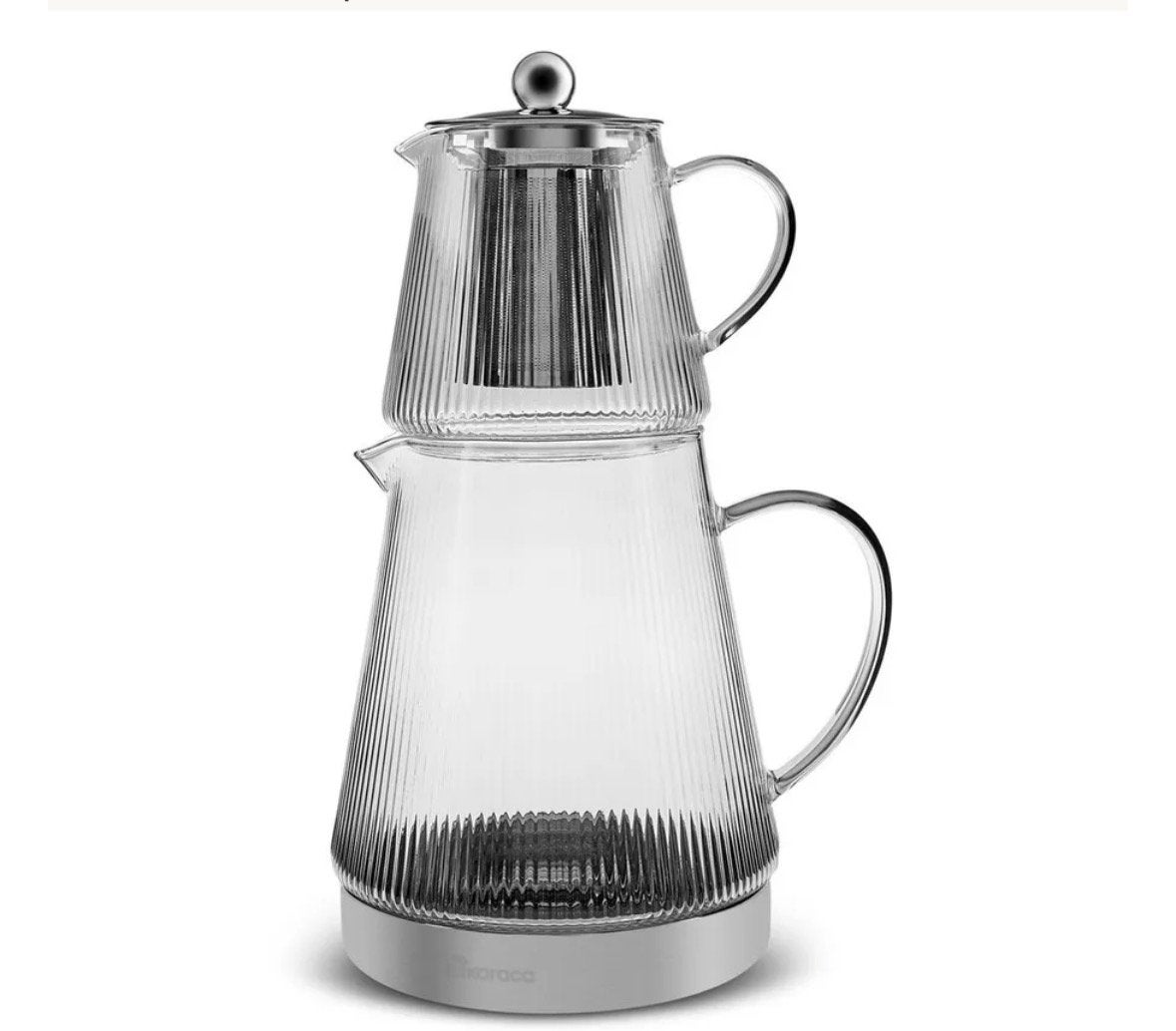 Karaca Keops glazen theepot (1,5L+0,45L), Glas, Nieuw, Overige merken, Ophalen