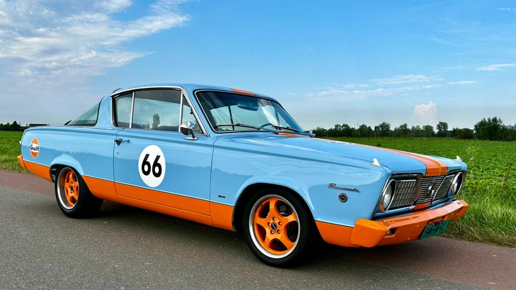 Plymouth Barracuda Formula S 4.5 1966 Gulf, Auto's, Achterwielaandrijving, Zwart, Blauw, Leder