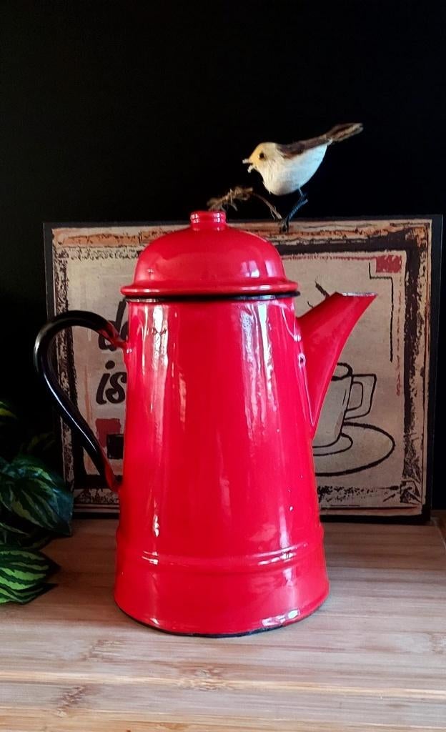 Emaille theepot koffiepot rood, Ophalen of Verzenden