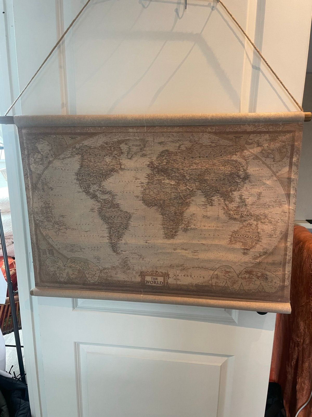 Mooi land/wanddoek wereldkaart 90x58 cm beige bruin, Huis en Inrichting, Woonaccessoires | Wanddecoraties, Beige, 58 cm, 90 cm