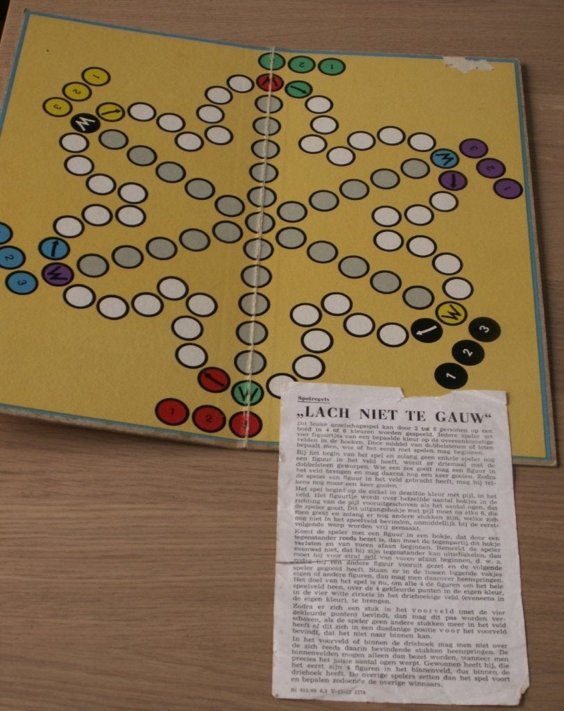 Oud spel Lach niet te gauw soort mens erger je niet + spelre, Antiek en Kunst, Ophalen of Verzenden