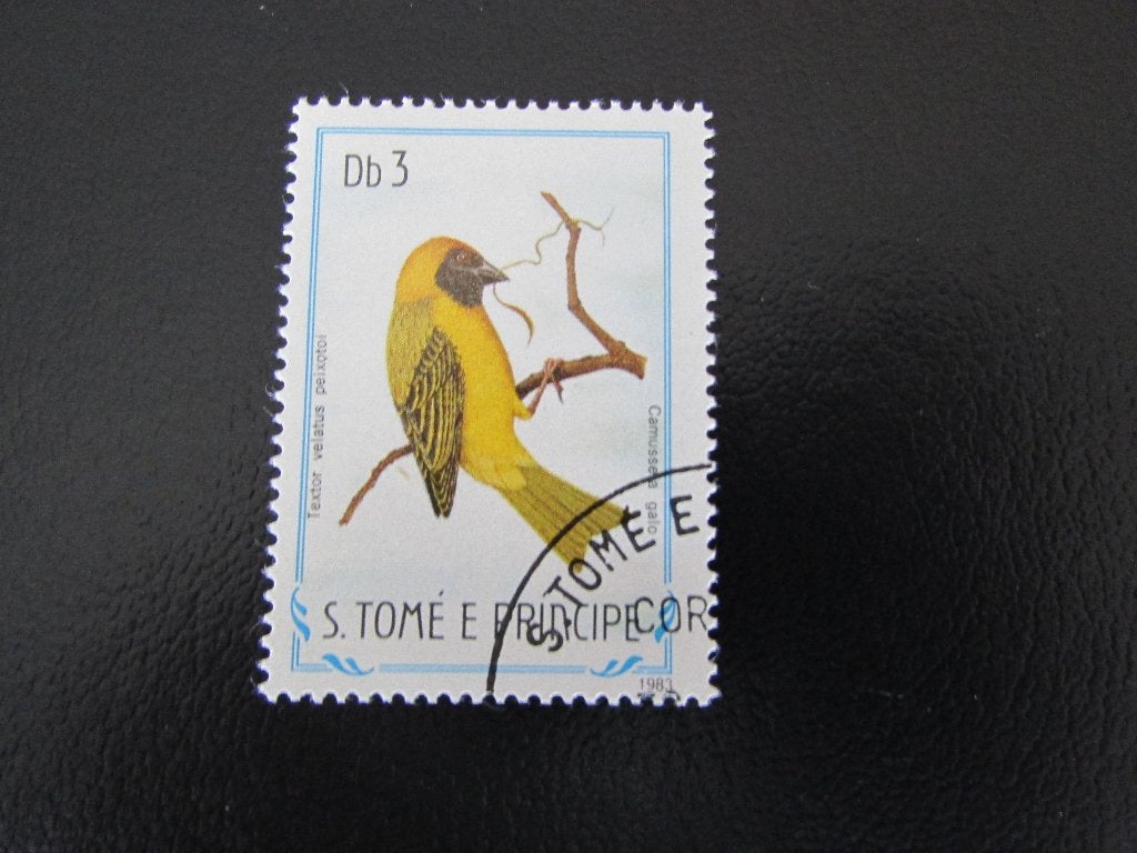 Postzegel Vogel: Textor Wever uit Sao-Tomé, Ophalen of Verzenden, Gestempeld, Dier of Natuur