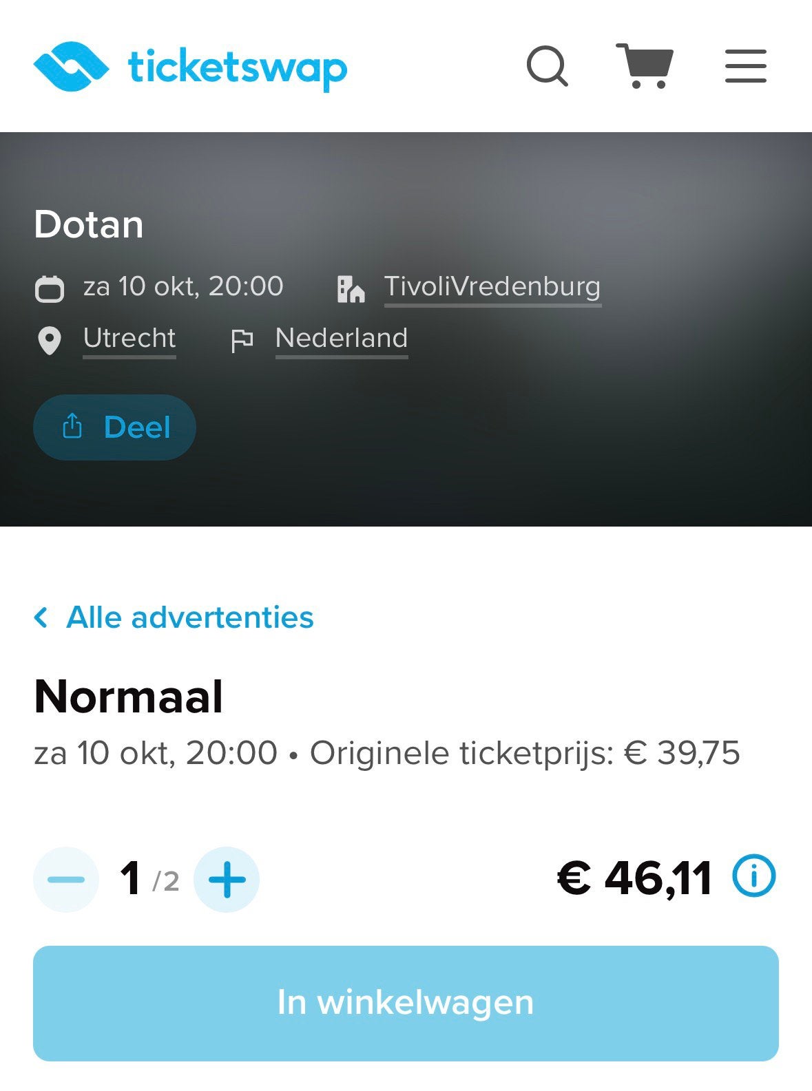 Concert Dotan 10-10-26, twee kaartjes, Tickets en Kaartjes, Twee personen, Oktober