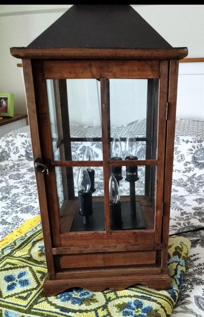 Zeer mooie grote houten lantaarn, Ophalen, Zo goed als nieuw, Hout, Bruin