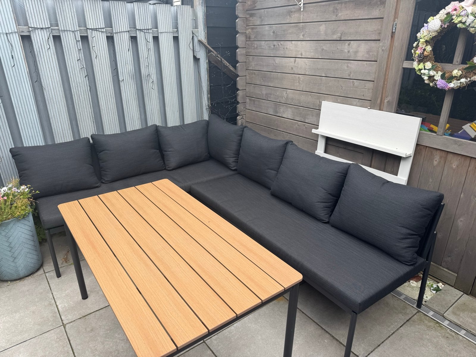 Moderne Tuinset met Hoekbank en Eettafel, Ophalen, 5 zitplaatsen, Gebruikt, Aluminium