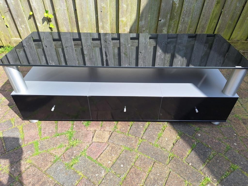 Spectral TV-meubel met glazen blad en lades, Ophalen, Gebruikt, 100 tot 150 cm, Glas