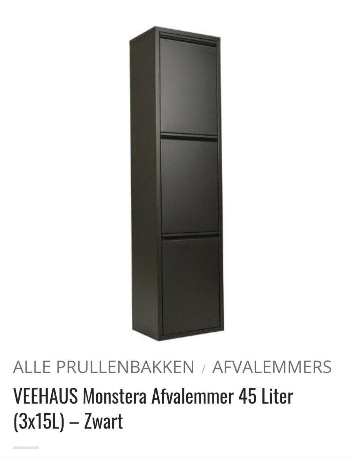Monstera metalen prullenbak/afvalscheider/emmer zwart, Ophalen, 40 liter of meer, Zo goed als nieuw, 75 – 100