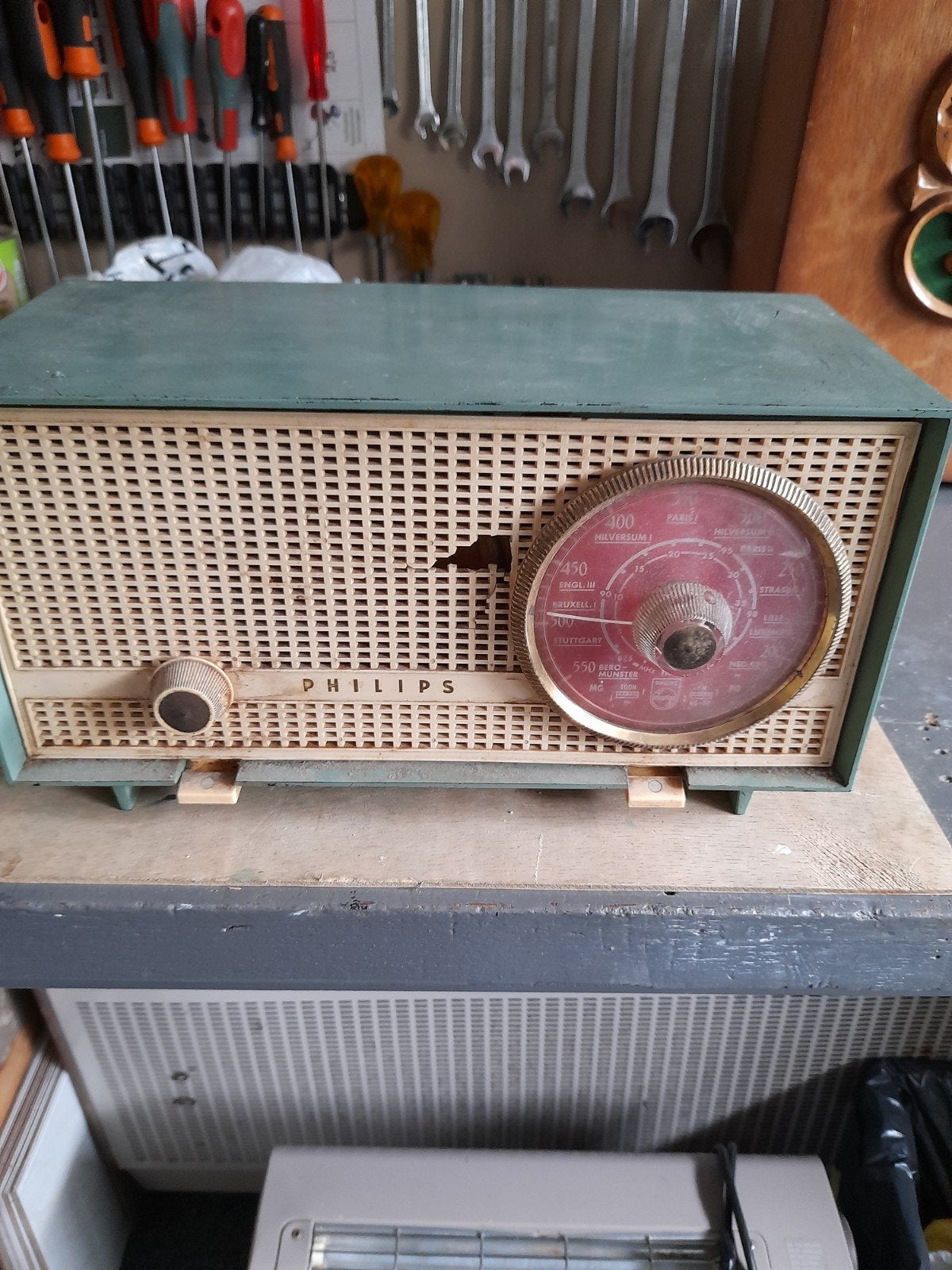 Vintage Philips Radio B1X92A/69F - Groen, Ophalen of Verzenden, Gebruikt, Radio