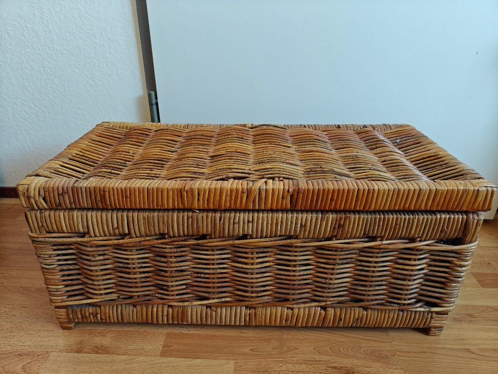 Rietenmand met deksel vintage  TOPPER, Huis en Inrichting, Ophalen, Overige materialen, Mand, Met handvatten