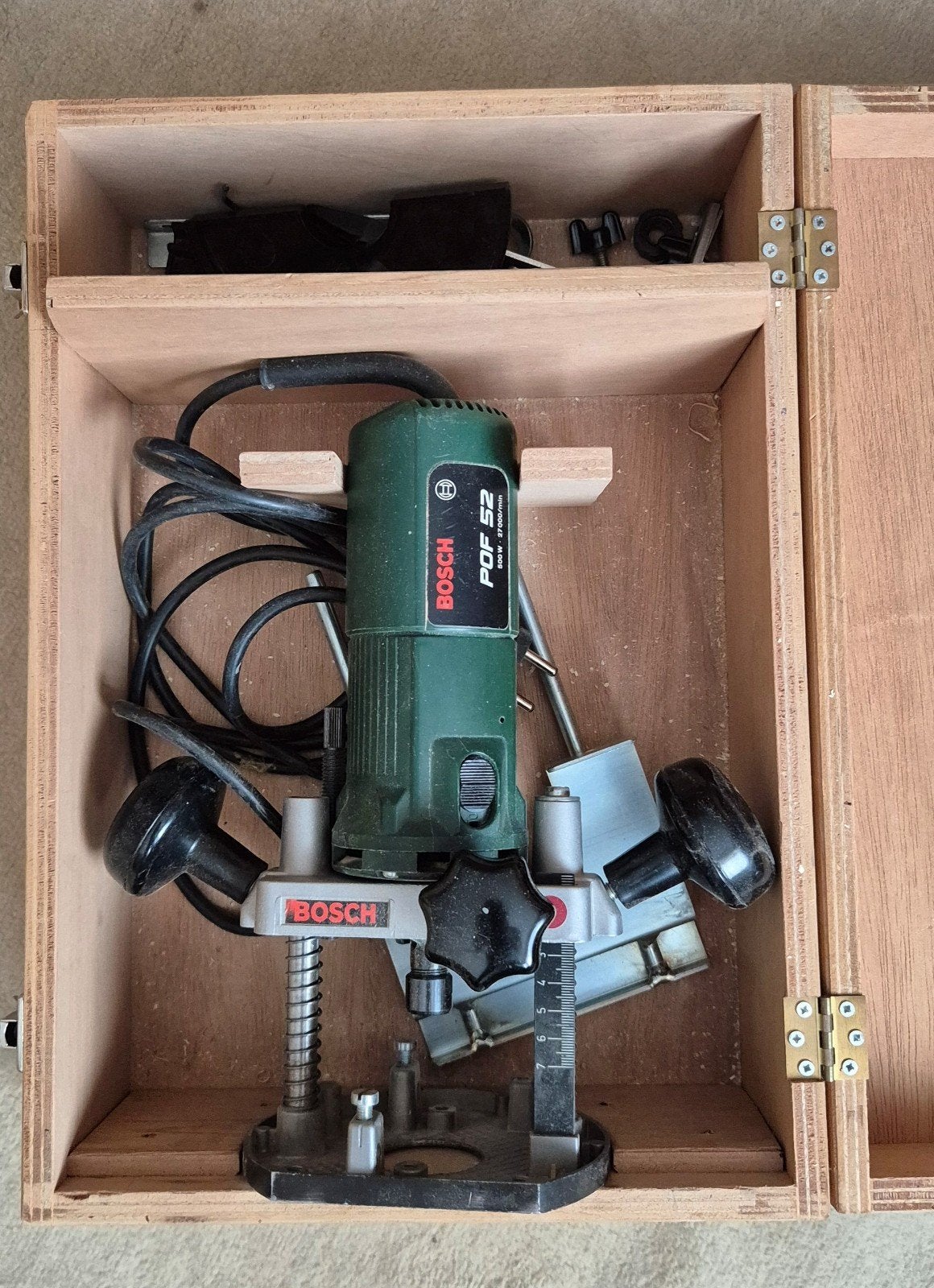Bosch POF 52 bovenfrees in houten kist, Ophalen, Gebruikt, Bovenfrees, Bosch