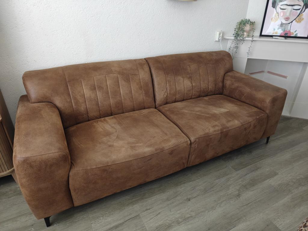 Mooie cognac kleurig 3 zits bank, Ophalen, Overige materialen, Gebruikt, Driepersoons