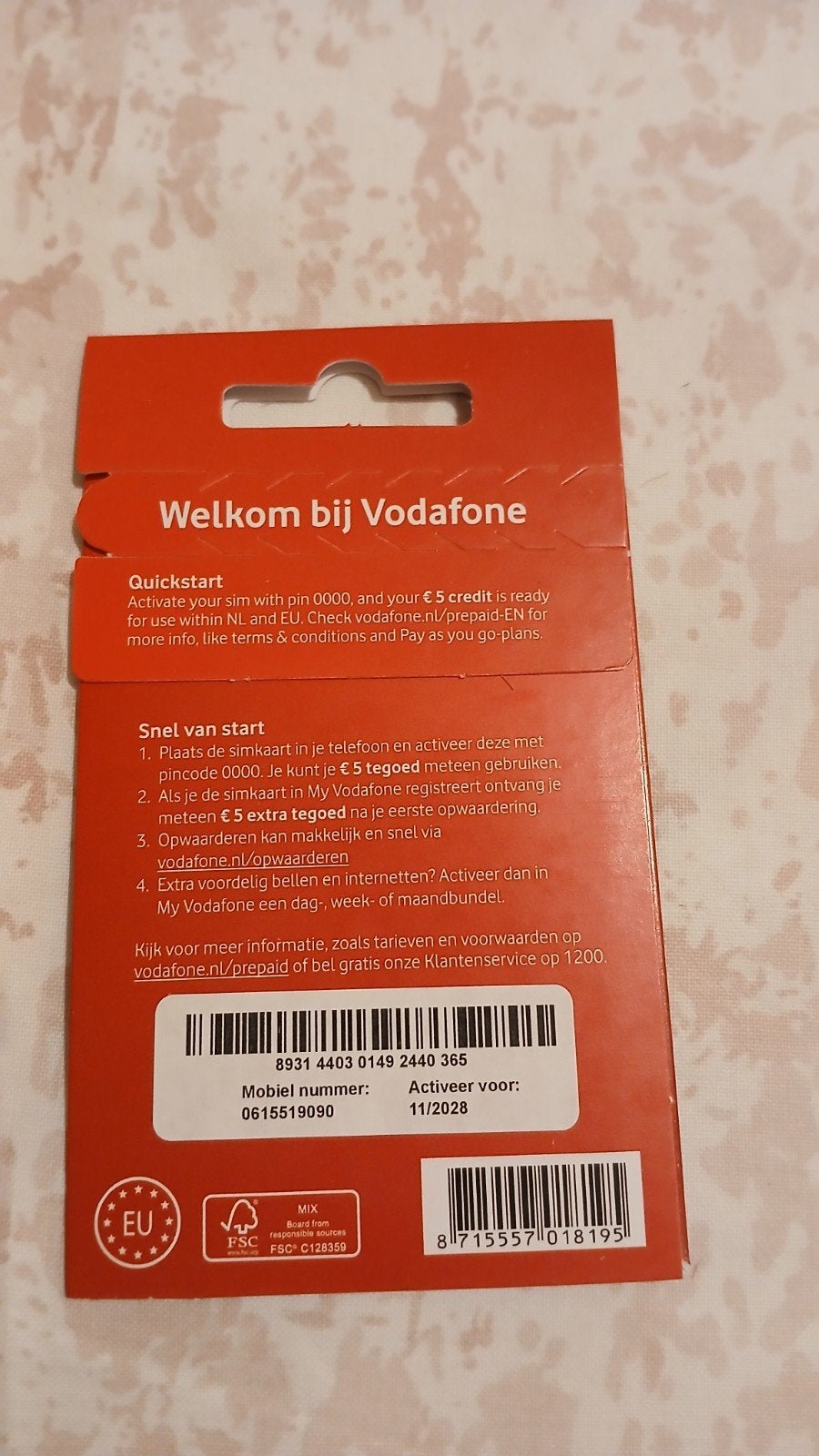 MOOI NUMMER VODAFONE PREPAID 0615519090, Ophalen of Verzenden, Nieuw, Vodafone, Simkaart