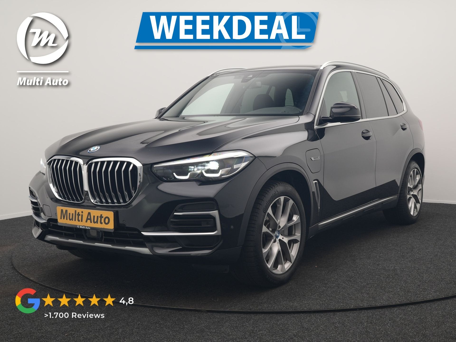 BMW X5 xDrive45e X Line PHEV 395pk Dealer O.H. | Luchtvering, Auto's, Dealer onderhouden, Gebruikt, Zwart, Vierwielaandrijving