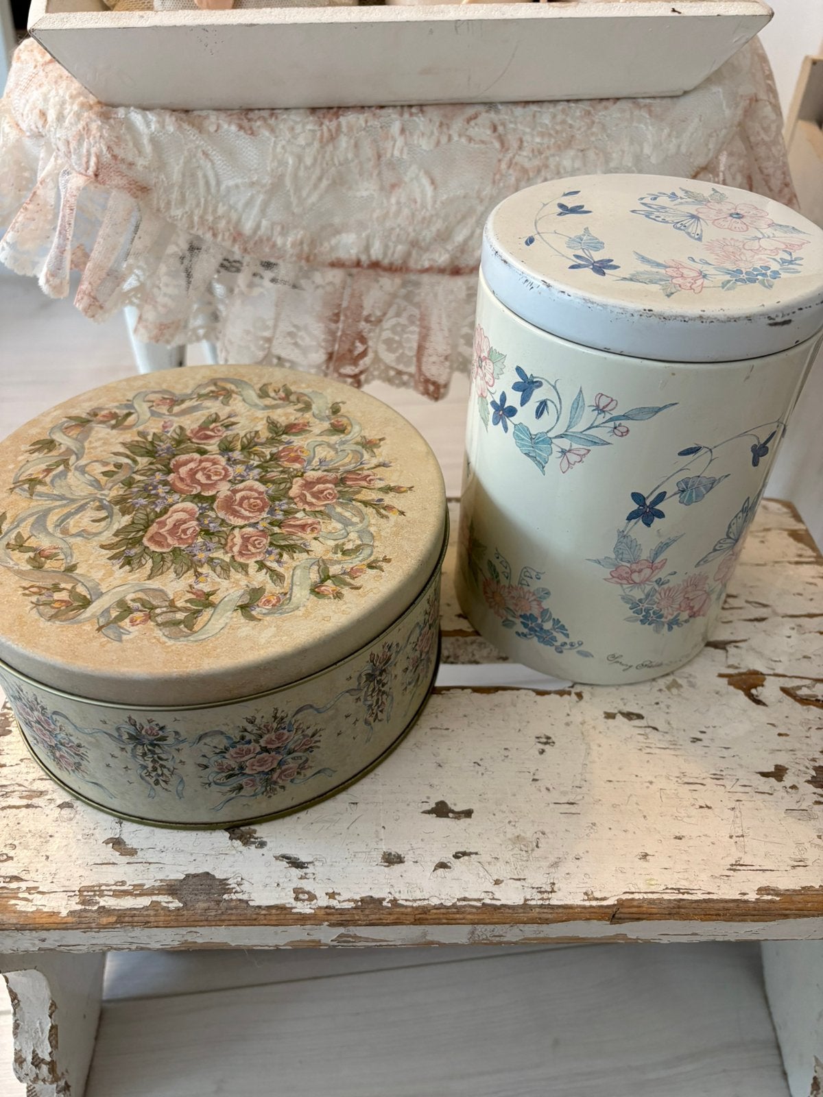 Oude trommel en blik vintage bloemen, Ophalen of Verzenden