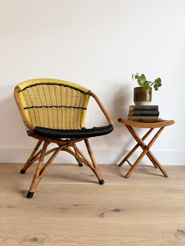 Vintage rotan spaghetti stoeltje – Ibiza style ‘60s, Huis en Inrichting, Ophalen, Gebruikt, Overige kleuren, Riet of Rotan