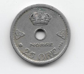 Noorwegen 25 øre 1924 KM# 384, Verzenden, Overige landen, Losse munt