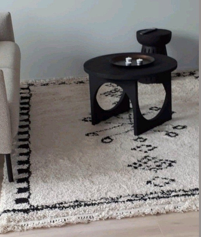 Beige/Zwart vloerkleed 160x230 cm, Ophalen, Beige, 150 tot 200 cm, Rechthoekig