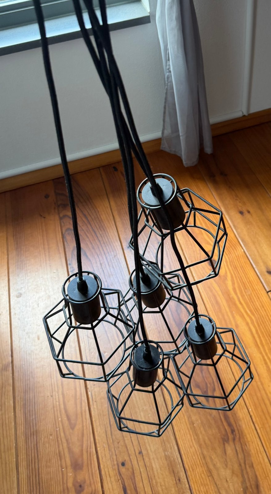 Zwarte Industriële Hanglamp met 5 Kappen, Ophalen of Verzenden, Zo goed als nieuw, Metaal, E27 (groot)
