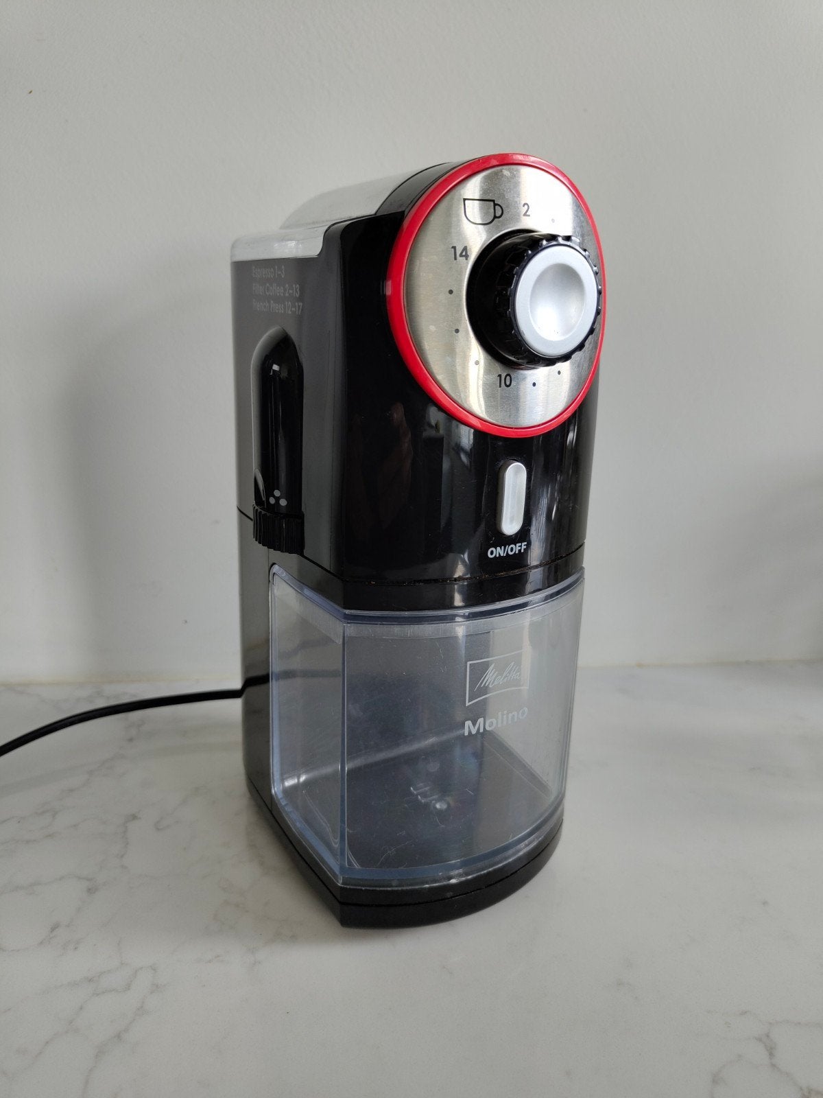 Melitta Molino Elektrische Koffiemolen, Ophalen of Verzenden, Gebruikt, Overige modellen, Koffiebonen