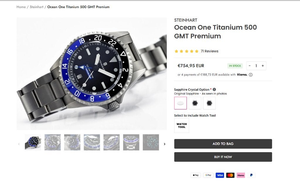 Steinhart-Ocean One Titanium 500 GMT Premium, Ophalen of Verzenden, Zo goed als nieuw
