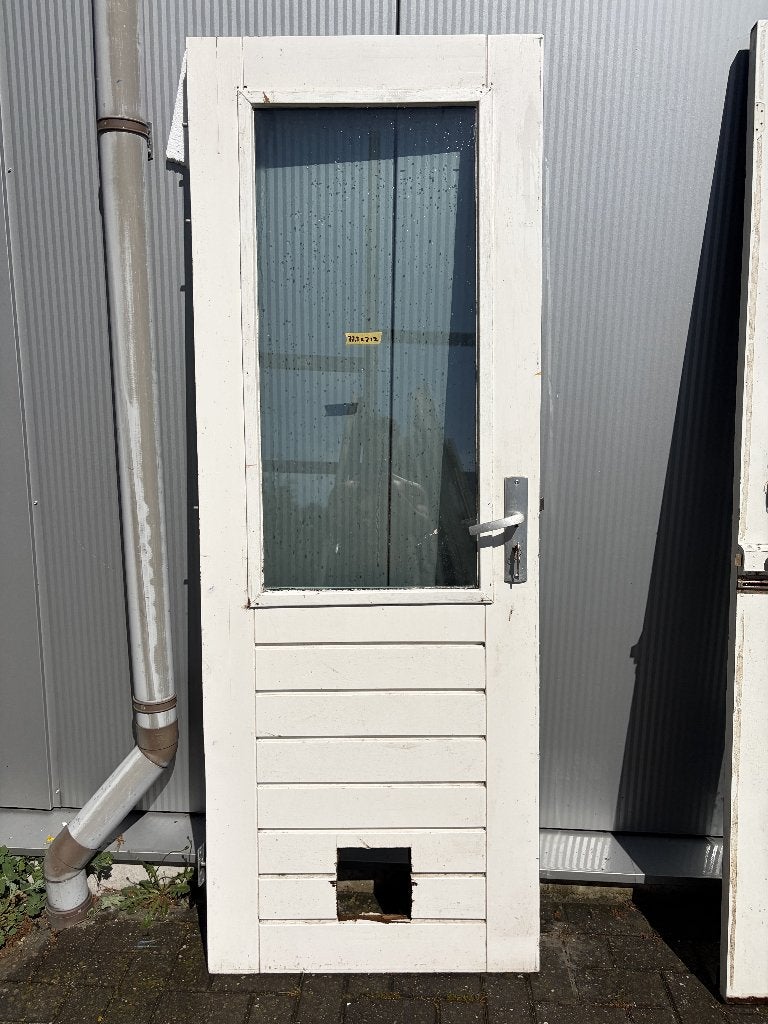 Buitendeur glasraam + kattenluik | 77,5x212 cm | hout, Doe-het-zelf en Verbouw, Deuren en Horren, Ophalen, Gebruikt, Minder dan 80 cm
