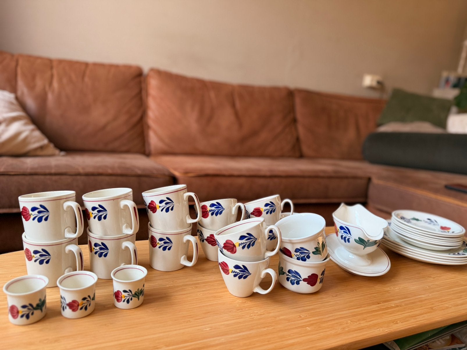 Vintage Boerenbont servies – Boch België – 30-delig compleet, Ophalen of Verzenden