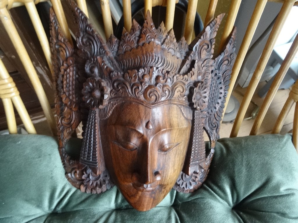 Oud houten masker houtsnijwerk, Antiek en Kunst, Kunst | Niet-Westerse kunst, Bruin, Masker, Indonesië, Gesneden